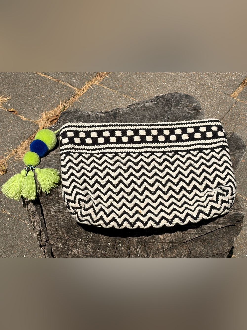 Roller Rabbit Black and White Zigzag Woven Clutch